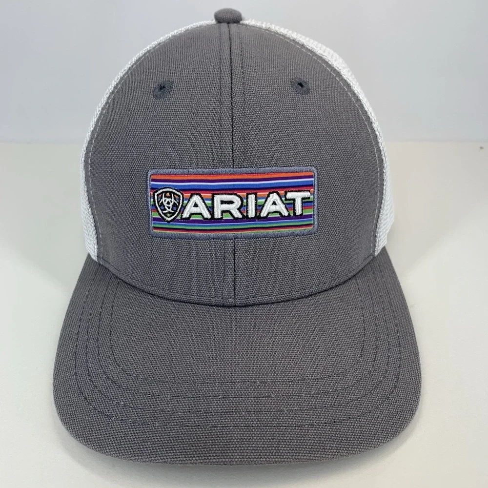 ARIAT Hat Gray White Mesh Adjustable Snapback OSFM Structured Baseball Cap